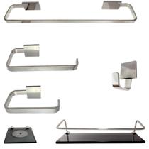 1 Kit Para Banheiro Luxo Cairo Vidro Fumê 6 Peças