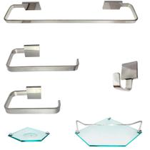 1 Kit Para Banheiro Luxo Cairo Vidro Sextavado Incolor 1 Kit Para Banheiro Luxo Cairo Vidro Sextavado Incolor