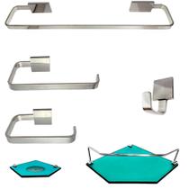 1 Kit Para Banheiro Luxo Cairo Vidro Sextavado Verde 1 Kit Para Banheiro Luxo Cairo Vidro Sextavado Verde