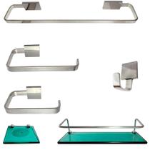 1 Kit Para Banheiro Luxo Cairo Vidro Verde 6 Peças 1 Kit Para Banheiro Luxo Cairo Vidro Verde 6 Peças