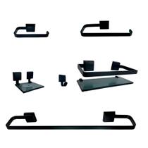 1 Kit Para Banheiro Luxo Preto Vidro Fumê 1 Kit Para Banheiro Luxo Preto Vidro Fumê