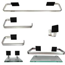1 Kit Para Banheiro Luxuoso Cairo Cristal Prata Preto 1 Kit Para Banheiro Luxuoso Cairo Cristal Prata Preto