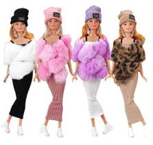 1 Kit Roupa Barbie Vestido + Cachecol + Touca + Acessórios
