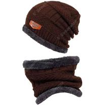 1 Kit Touca De Frio Gorro Forrada E Com Cachecol Gola De Lã