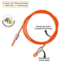 1 Lacre de Segurança Multiuso 1 Metro + 1 Cadeado 20mm - Trava Porta Bolsa Bike