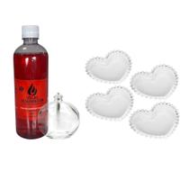 1 Lamparina Vela Vidro Fluido 500ml Pratos Cristal Coração