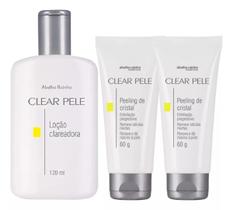 1 Loção Clareadora Suaviza Manchas e Marcas + 2 Peeling de Cristal Clear Pele LImpeza e Renovação Celular