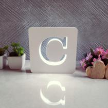 1 Luminária LED Mesa Letras Decorativa MDF Branco 14cm