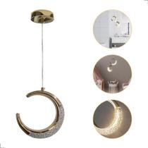 1 Luminária Pendente Cristal Meia Lua Minguante Crescente Led 1 Luminária Pendente Cristal Meia Lua Minguante Crescente Led