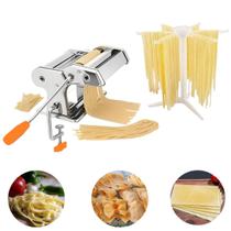 1 Máquina Macarrão 6 Espessuras Cilindro Massa 1 Varal Secador de Massas 30cm 6 Hastes Espaguete Talharim Lasanha Pastel