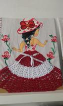 1 pano de prato para decoração pintada é saia em crochê cód 0012