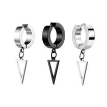 1 par Brinco de Pressão Argola masculino Preto Prata Em Aço Inox triângulo triângulo Vazado