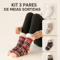 1 Par de Meias Térmica Forrada com Lã Unissex Antiderrapante Inverno Adulto Grossa Cano Alto Kit Meia Quentinha Peluciada Com Sola Emborrachada Frio