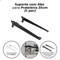 1 Par Suporte C/ Aba P/ Prateleira 35cm Trilho Cremalheira Preto