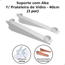 1 Par Suporte Com Aba Ventosa Prateleira 40cm P/ Loja Branco