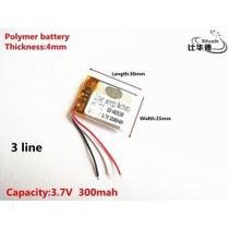 1 Peça 402530 C/ 3 Fios 3,7v 300mah 4mm X 25mm X 30mm -