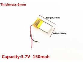 1 Peça 601225 3,7v Com 2 Fios 6mm X 12mm X 25mm 150mah - 1 Peça 601225 3,7v Com 2 Fios 6mm X 12mm X 25mm 150mah -