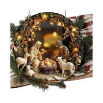 1 peça de suspensão de parede de cena de Natal de madeira de Natal - design de relevo 2D