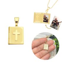 1 Pingente Relicário Biblia Ouro 18k Personalizado Banhado