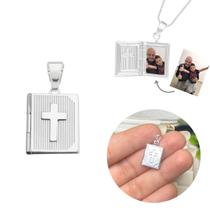 1 Pingente Relicário Biblia Prata 925 Personalizado Banhado