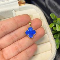 1 Pingente Trevo Azul Dourado Banhado Ouro modelo virginia