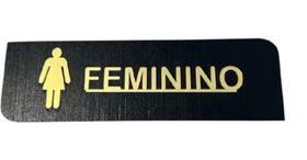 1 Placa Wc Acrílico Preto C/ Dourado Feminino