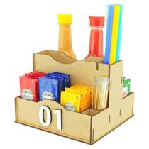 1 Porta Sachê Guardanapos Temperos Canudos Palitos Lanchonete Mdf Crú