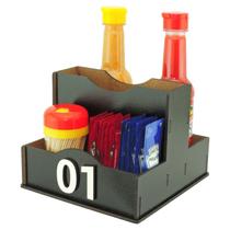 1 Porta Sachê Temperos Guardanapos Organizador de Mesa Lanchonete Preto