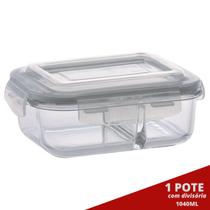 1 Pote Retangular 1040ML c/ Divisória e Tampa Marmita Lancheira