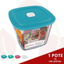1 Pote Vidro Quadrado Alto Facilita c/ Tampa Sortida 1L Marinex
