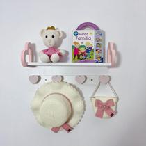 1 Prateleira coração rosa e cabideiro formatos infantil