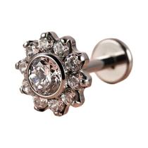 1 Prego de lábio de punção de dente interno embutido de zircão esculpido com precisão de titânio G23