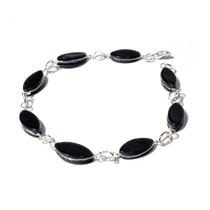1 Pulseira Navete Ranhurado Obsidiana Negra Prateado Atacado