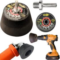1 Rebolo Copo Cônico 4 Polegadas Grão 120 Rosca M14 Forcety + 1 Pino Adaptador KaQi