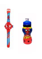 1 Relógio Digital Led Infantil 1 Garrafa Squeez Homem Aranha