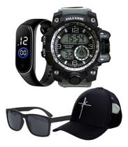 1 Relógio Sport Prova D'água + Led Digital + Óculos + Boné Fé