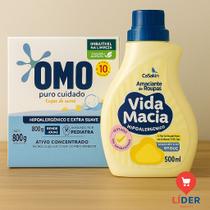 1 Sabão em Pó para Bebê Omo Puro Cuidado 800g + 1 Amaciante de Roupas Vida Macia 500ml