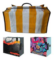 1 Sacola Nylon Feira 33x45x21cm + 2 Sacolas Ráfia 35x40x18cm