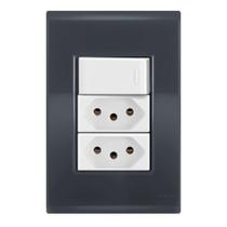 1 Simples + 2 Tomadas 10A - Tramontina Liz Grafite / Branco