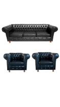 1 Sofá 1.80 + 2 Poltronas Chesterfield Luiz XV Corano Preto / barbearia, sala, salão de beleza, escritório , recepção - NOVO ENCANTO