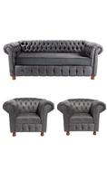 1 Sofá 1.80 + 2 Poltronas Chesterfield Luiz XV Suede Cinza Camuça /barbearia, casa, decoração,recepção, sala, escritorio