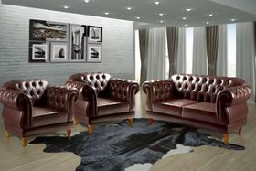 1 Sofá dois lugares 1,80cm com 2 Poltronas Chesterfield Elisabeth Corano Café Escritório Barbearia Sala TV