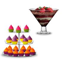 1 Taça De Acrílico Martine Grande E 1 Suporte Prato Cupcakes 1 Taça De Acrílico Martine Grande E 1 Suporte Prato Cupcakes