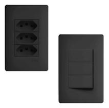 1 Tomada Tripla 20A + 1 Interruptor Triplo Habitat Black - Fame