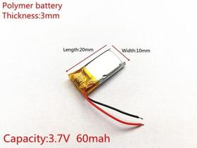1 Unidade 301020 3,7v Com 2 Fios 60mah 3mm X 10mm X 20mm -