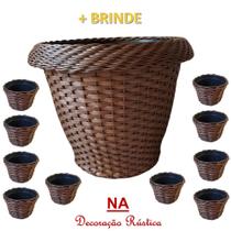1 vaso de flor grande 40 cm + 10 vasinhos pequenos marrom redondo decoração