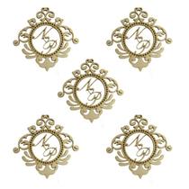 10 Aplique Brasão Casamento Personalizado Arco Furo 12cm Mdf Madeira Cru