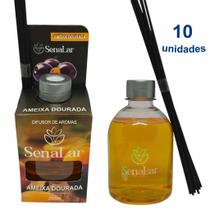10 Aromatizador Ambiente Vareta Ameixa Chá Branco Orquídea Negra 250ml Marca Senalândia - Envio Já Cor:Ameixa Dourada