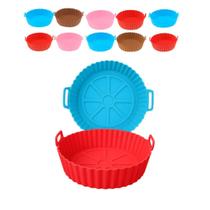 10 Assadeira Silicone Redonda Microondas Alça Forro Cesta Flexível Lavável Forno Colorida Assar Pão