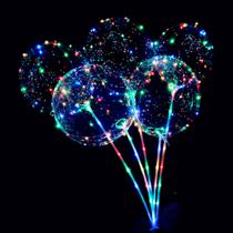 10 Balão Bubble LED Transparente Com Bastão Haste FESTA